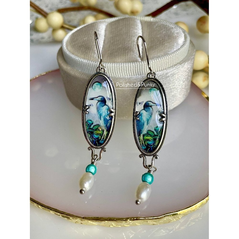 Blue Heron earrings ~ Bird Earrings ~ Dangle earrings ~ Ocean earrings~ …
